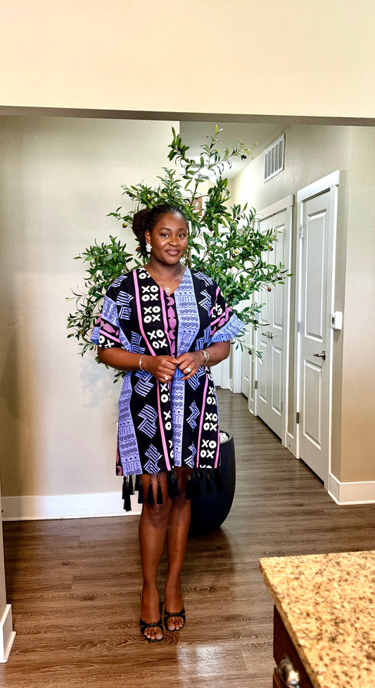Purple Ankara Tassel Mini Dress