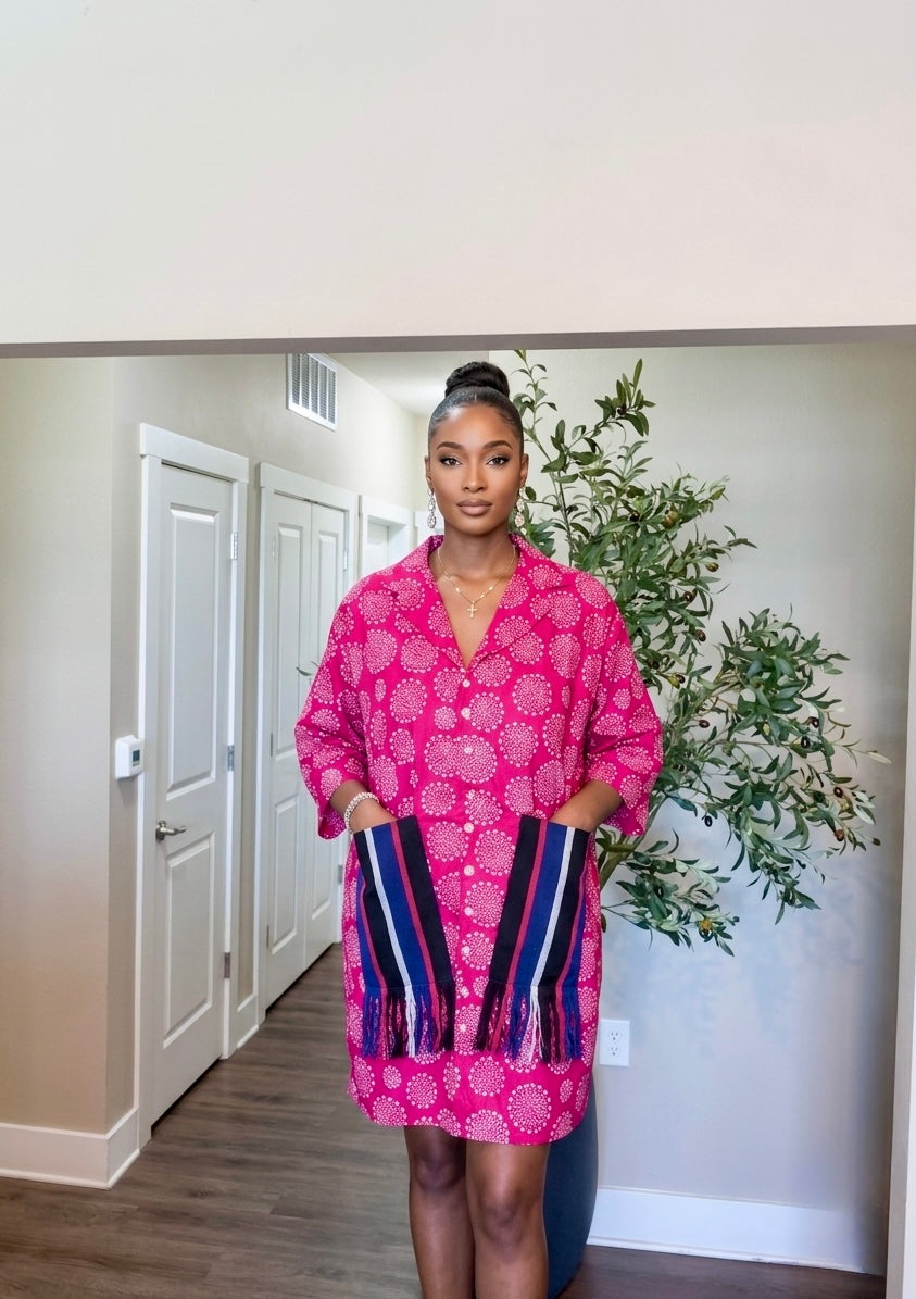 Pink Print Shirt Dress