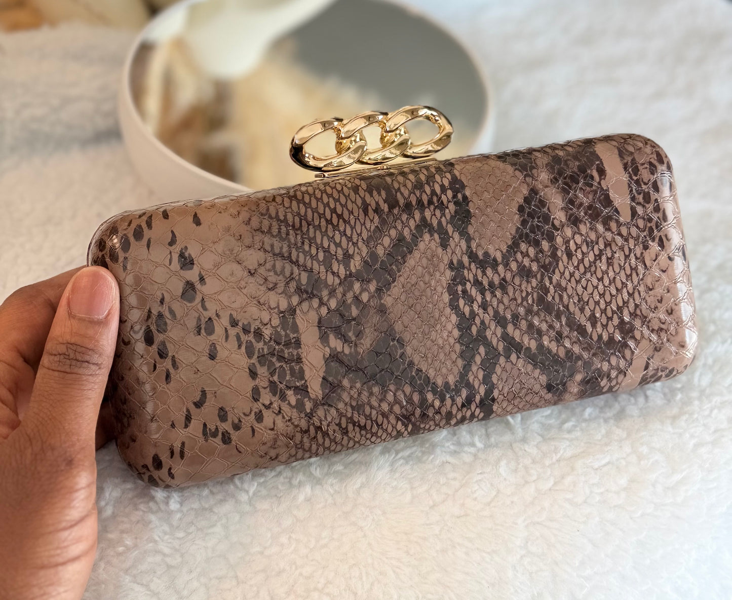 Taupe Python Clutch