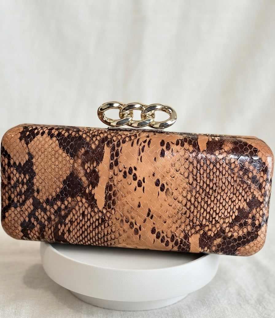 Brown Python Clutch