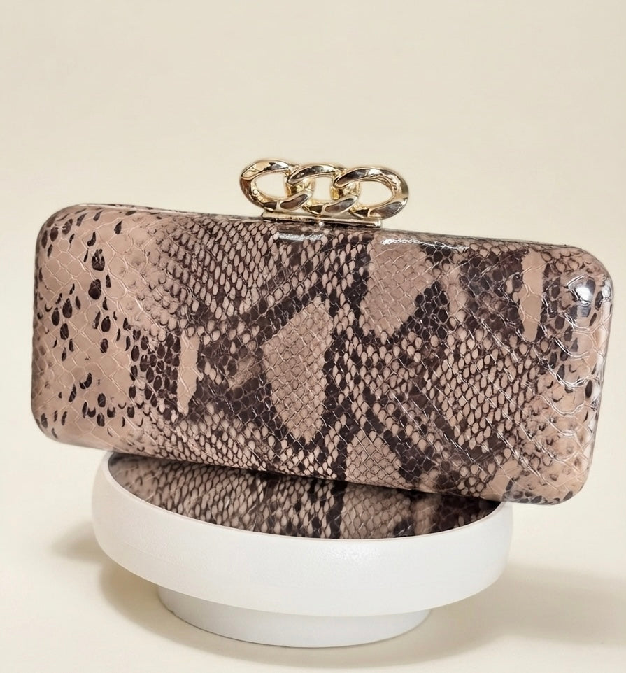 Taupe Python Clutch