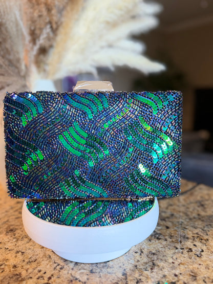 Peacock Luxe Beaded Clutch