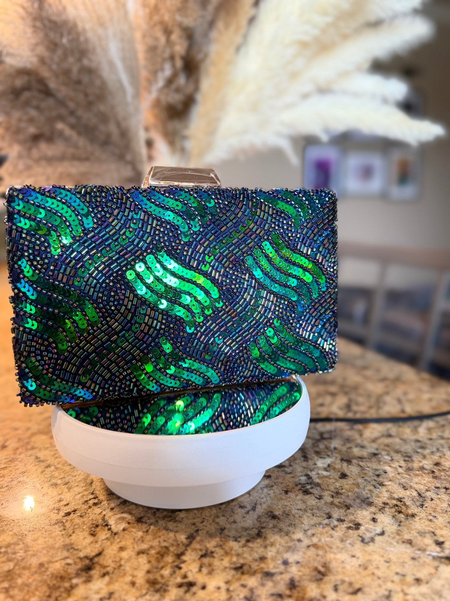 Peacock Luxe Beaded Clutch