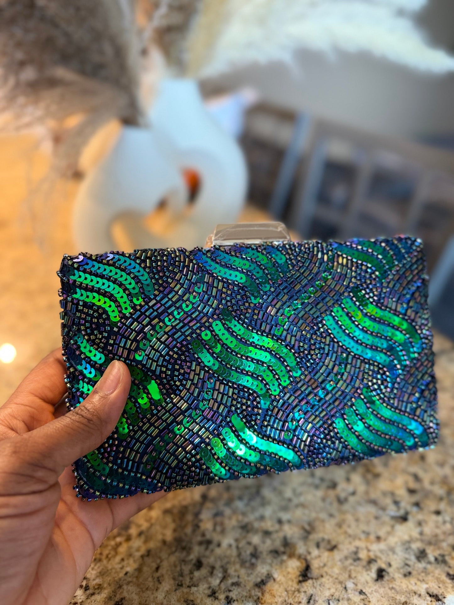 Peacock Luxe Beaded Clutch