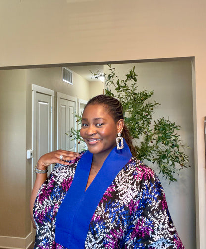 Blue Ankara Kaftan Fringe Dress
