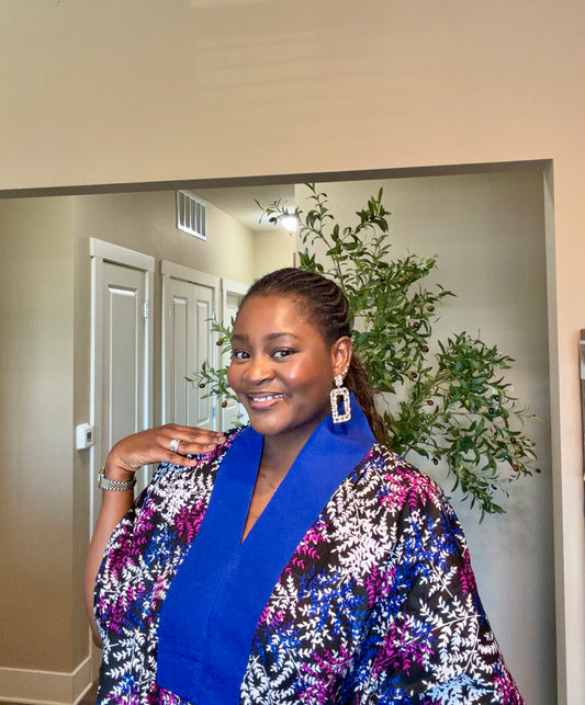 Blue Ankara Kaftan Fringe Dress