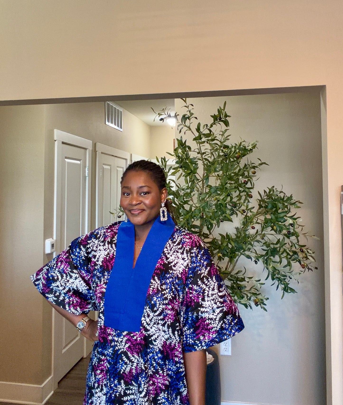 Blue Ankara Kaftan Fringe Dress