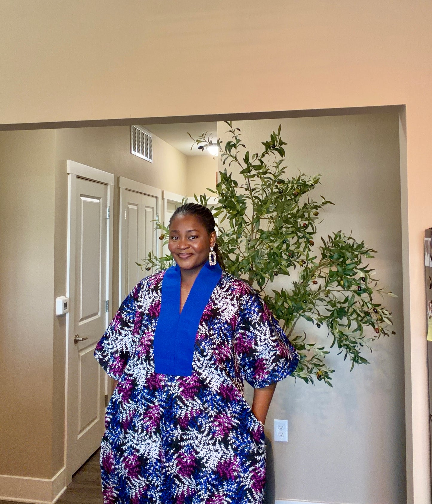 Blue Ankara Kaftan Fringe Dress
