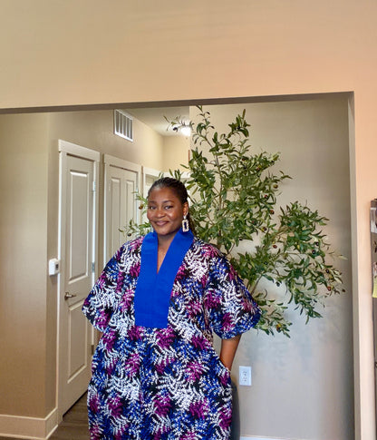 Blue Ankara Kaftan Fringe Dress