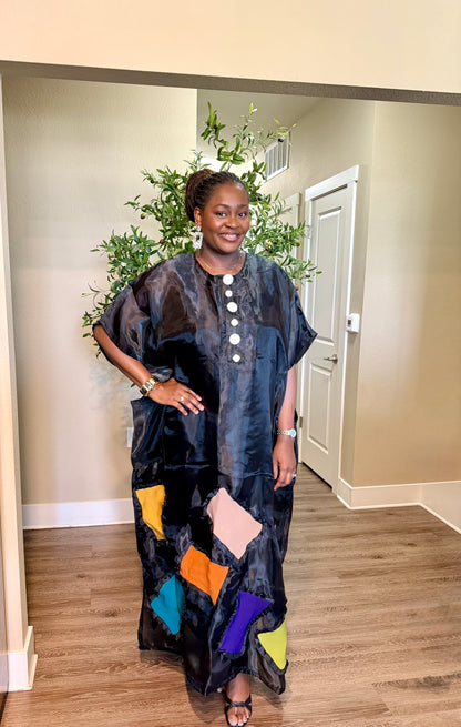 Black Patchwork Kaftan