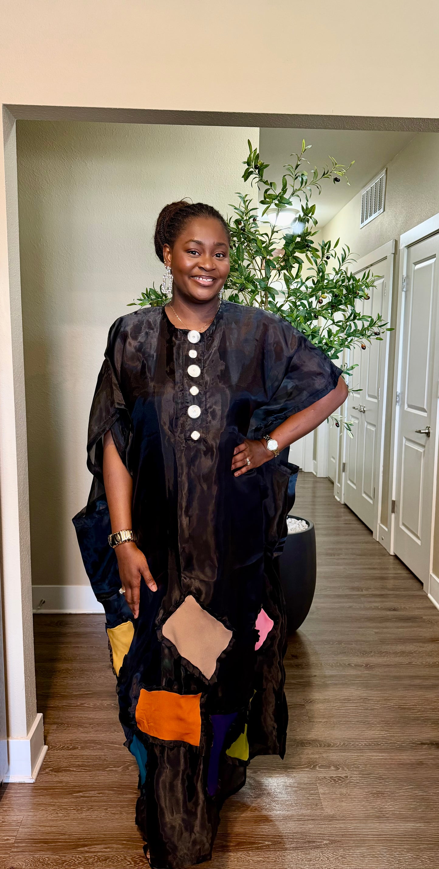 Black Patchwork Kaftan