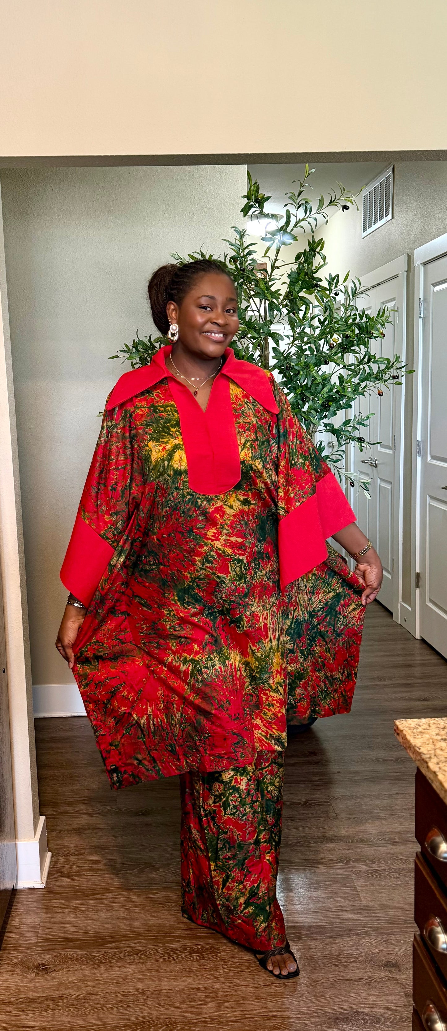 Luxury Red Adire Two Piece Set