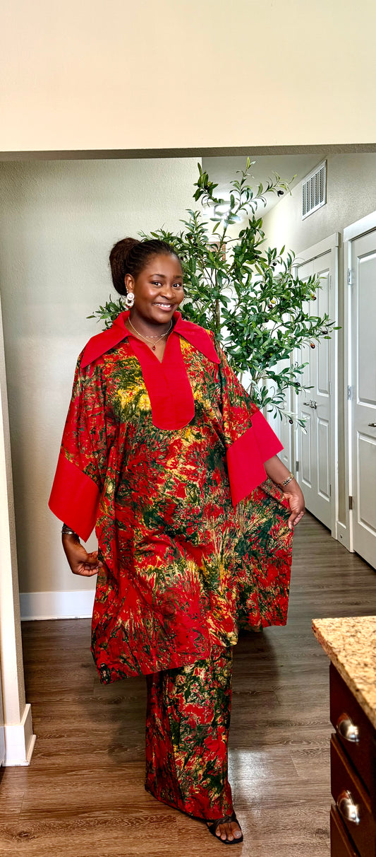 Luxury Red Adire Two Piece Set