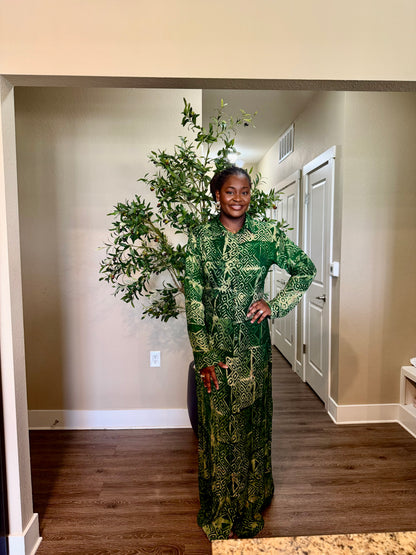 Green Adire Shirt Dress