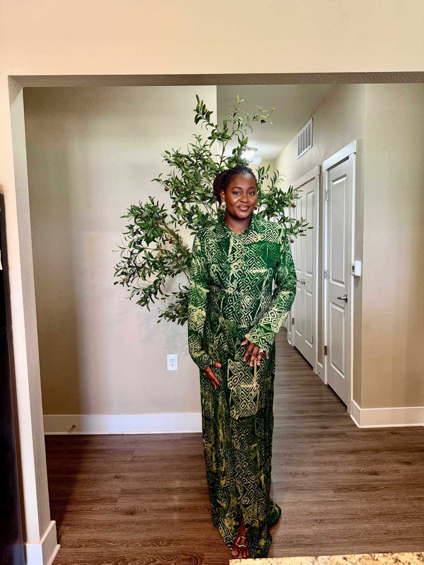 Green Adire Shirt Dress