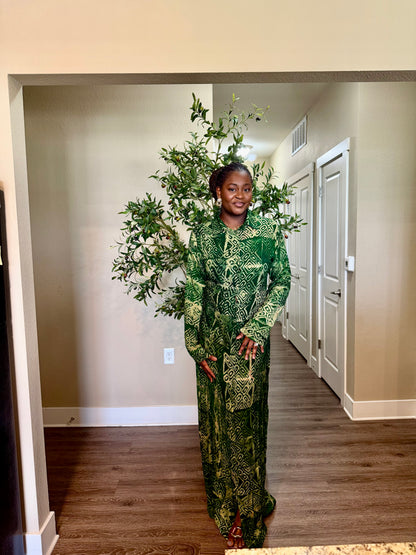 Green Adire Shirt Dress