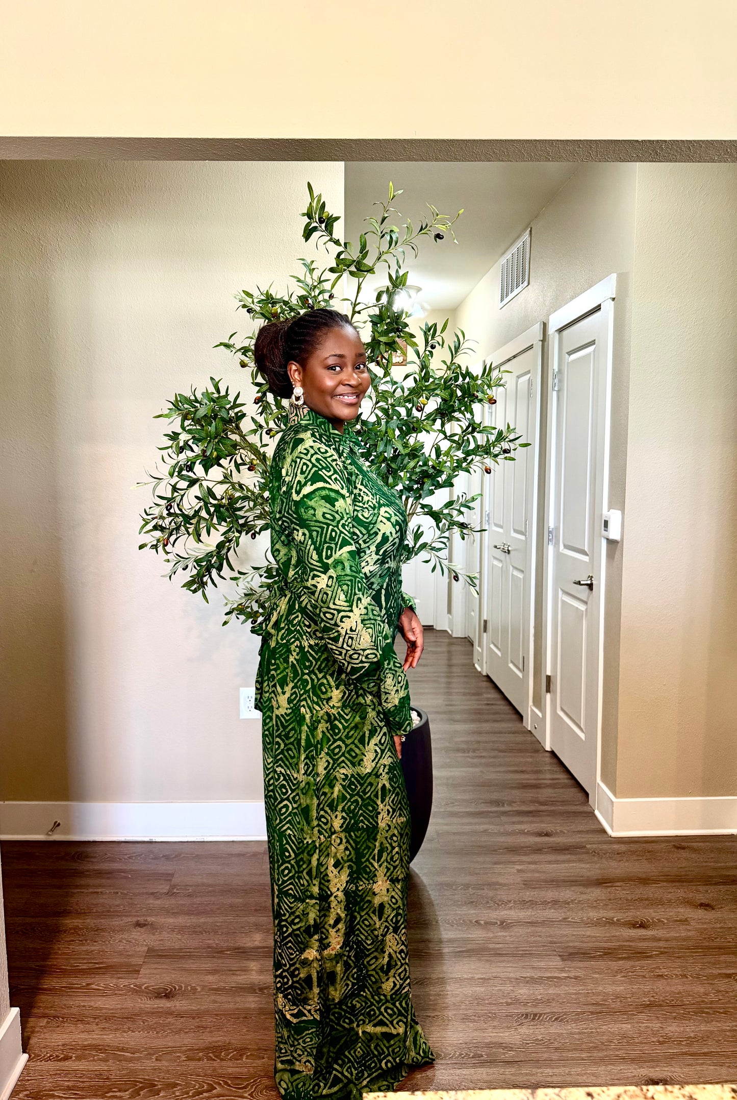 Green Adire Shirt Dress