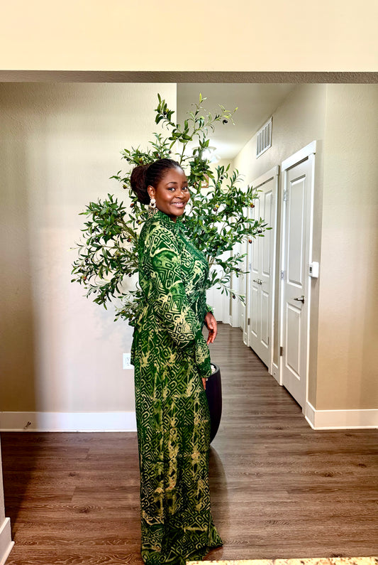 Green Adire Shirt Dress