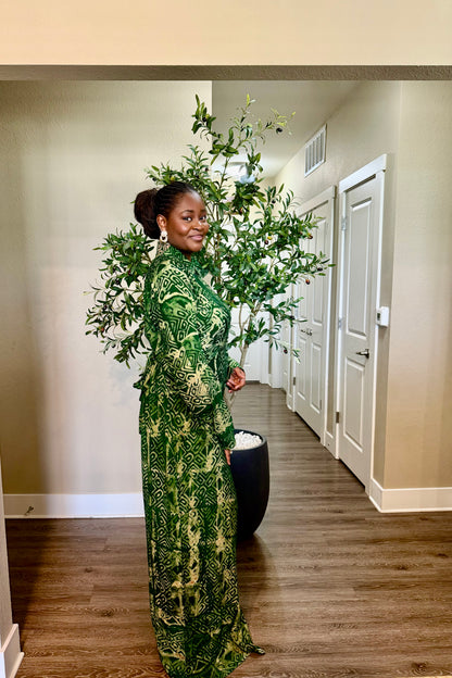 Green Adire Shirt Dress