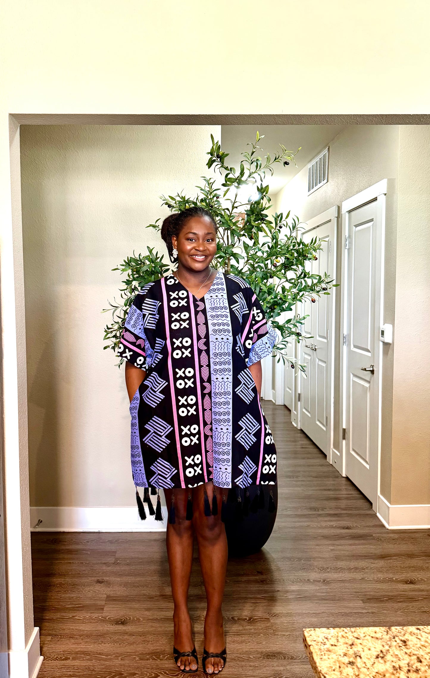 Purple Ankara Tassel Mini Dress