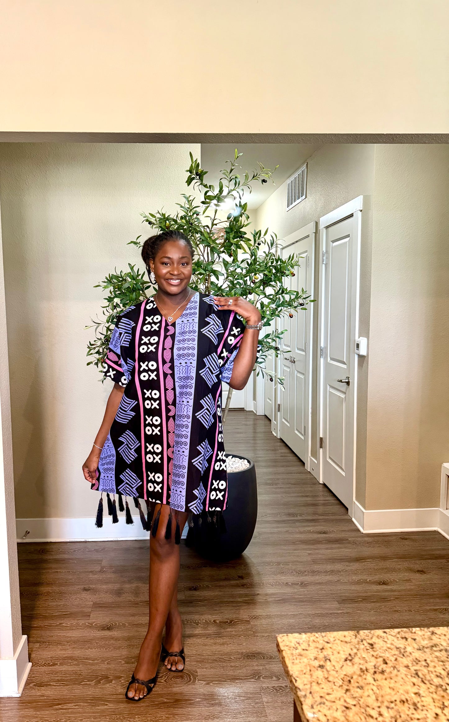Purple Ankara Tassel Mini Dress