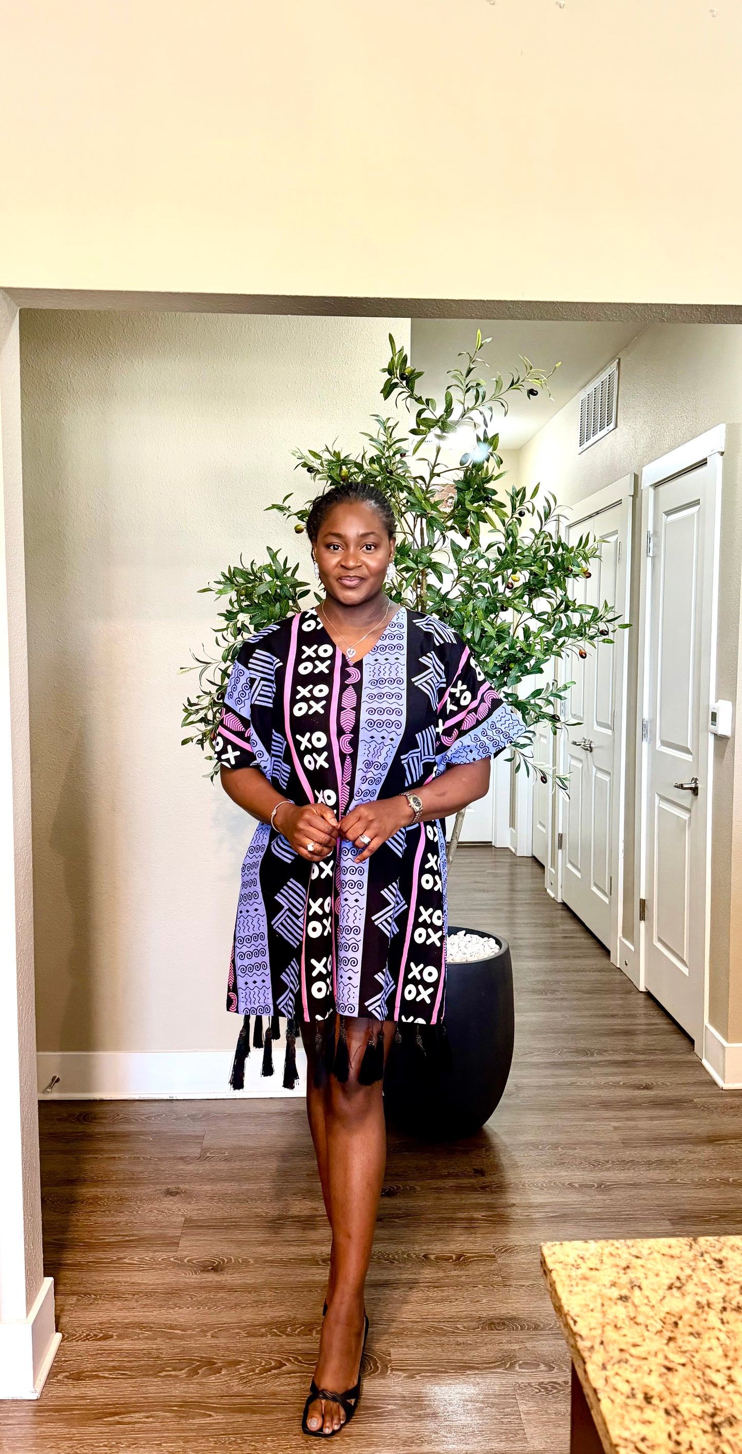 Purple Ankara Tassel Mini Dress