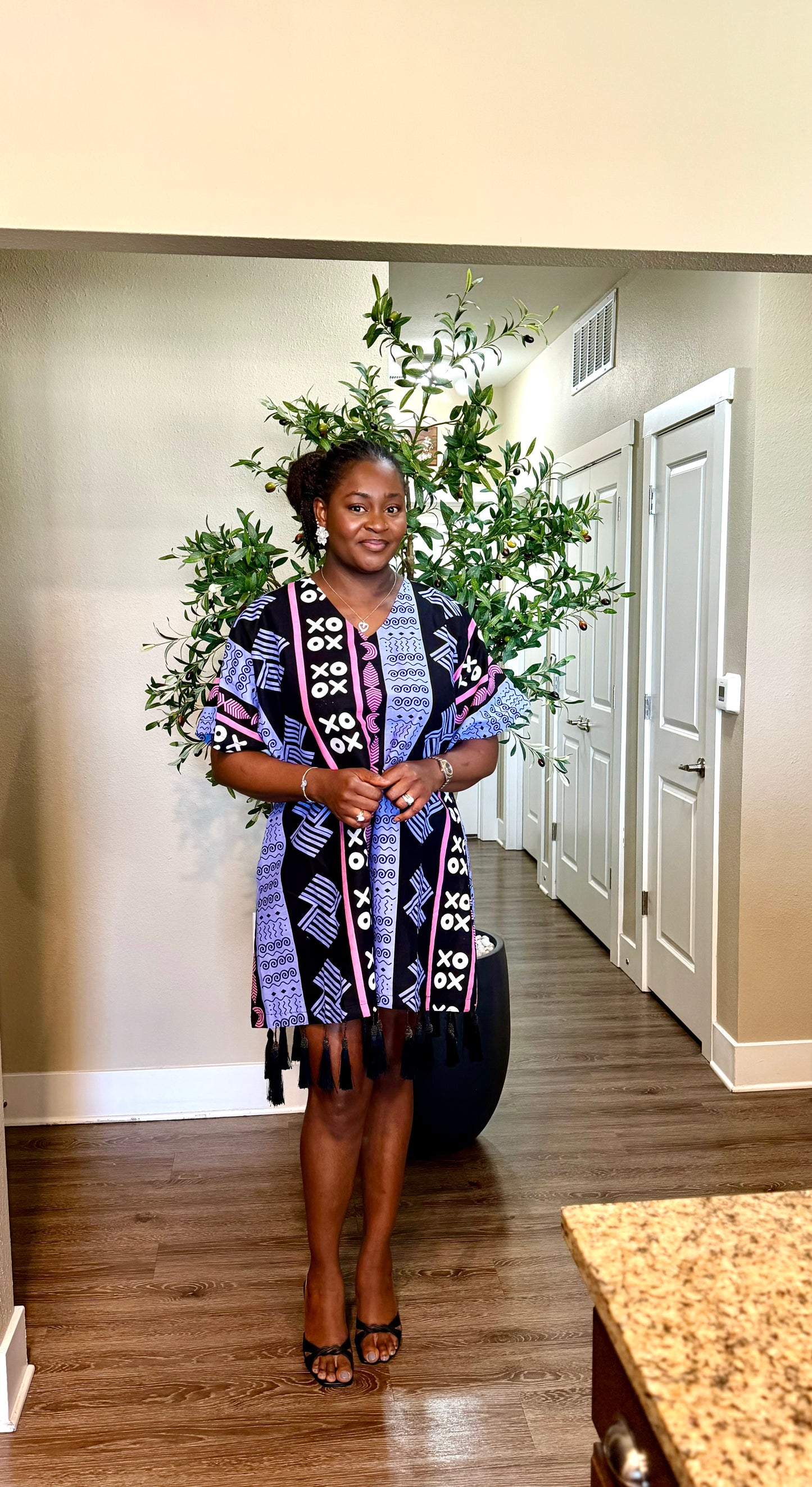 Purple Ankara Tassel Mini Dress