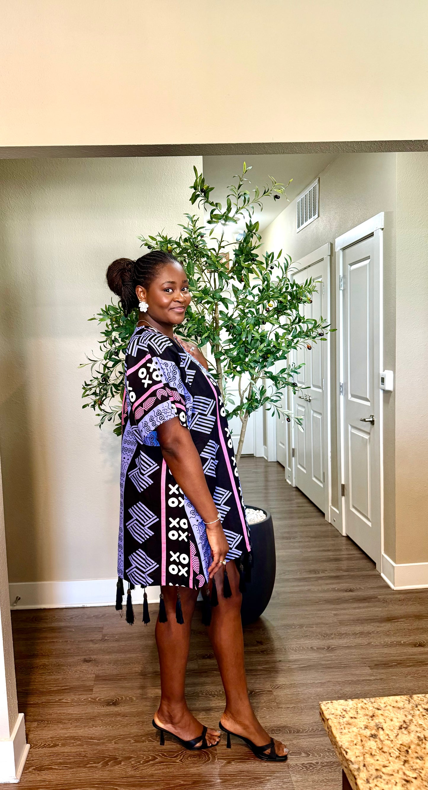 Purple Ankara Tassel Mini Dress