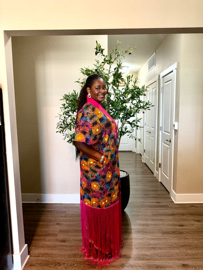 Pink Ankara Kaftan Fringe Dress