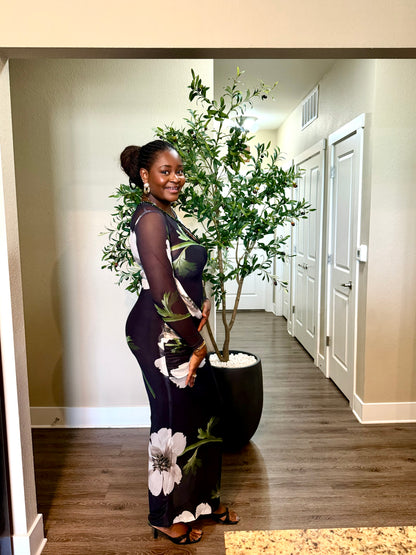 Black Floral Print Bodycon Dress