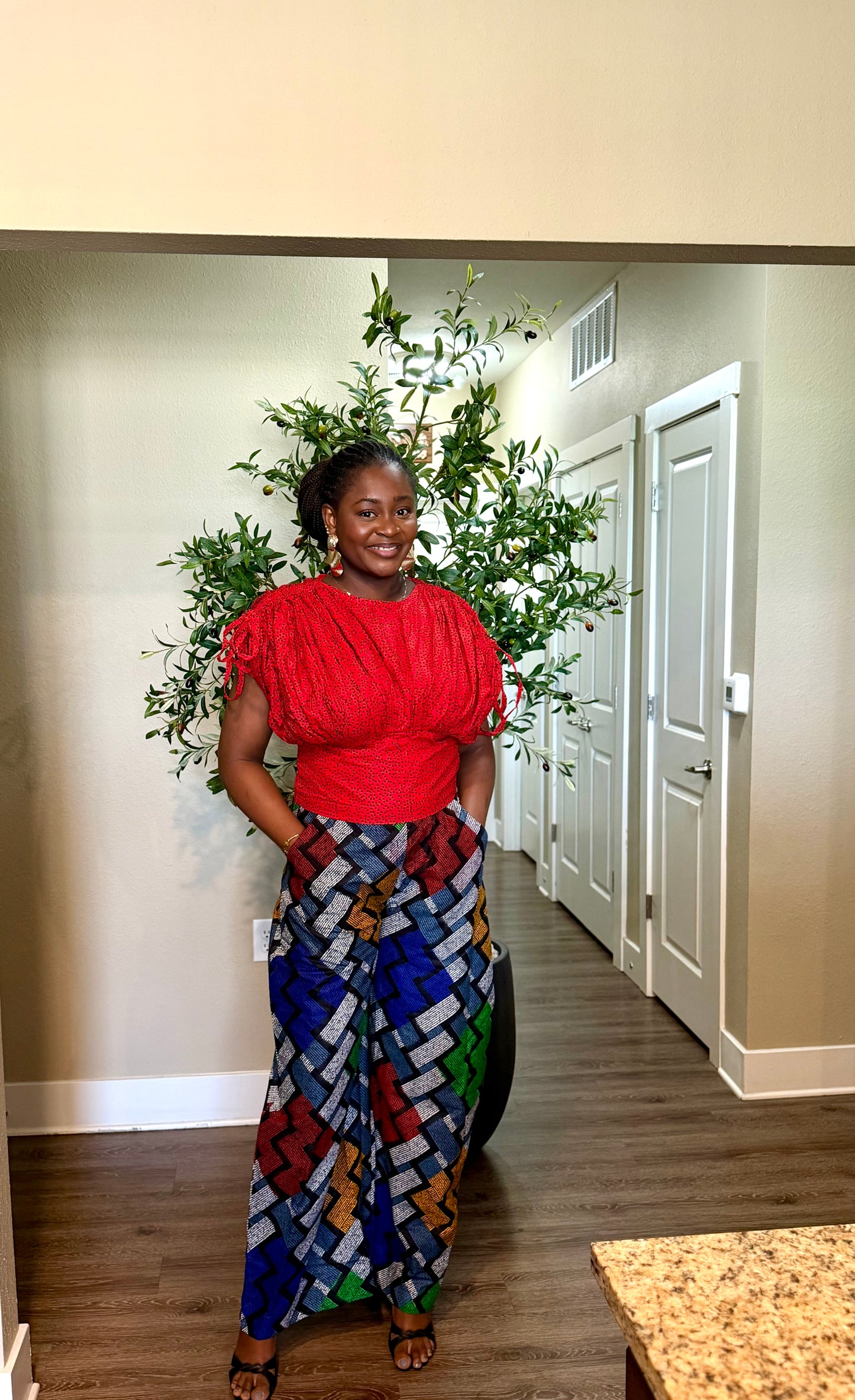 Red Gathered Top & Palazzo Set