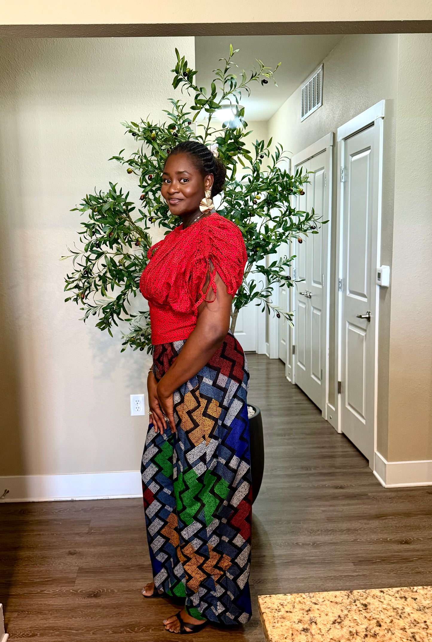 Red Gathered Top & Palazzo Set