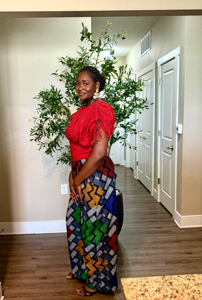 Red Gathered Top & Palazzo Set