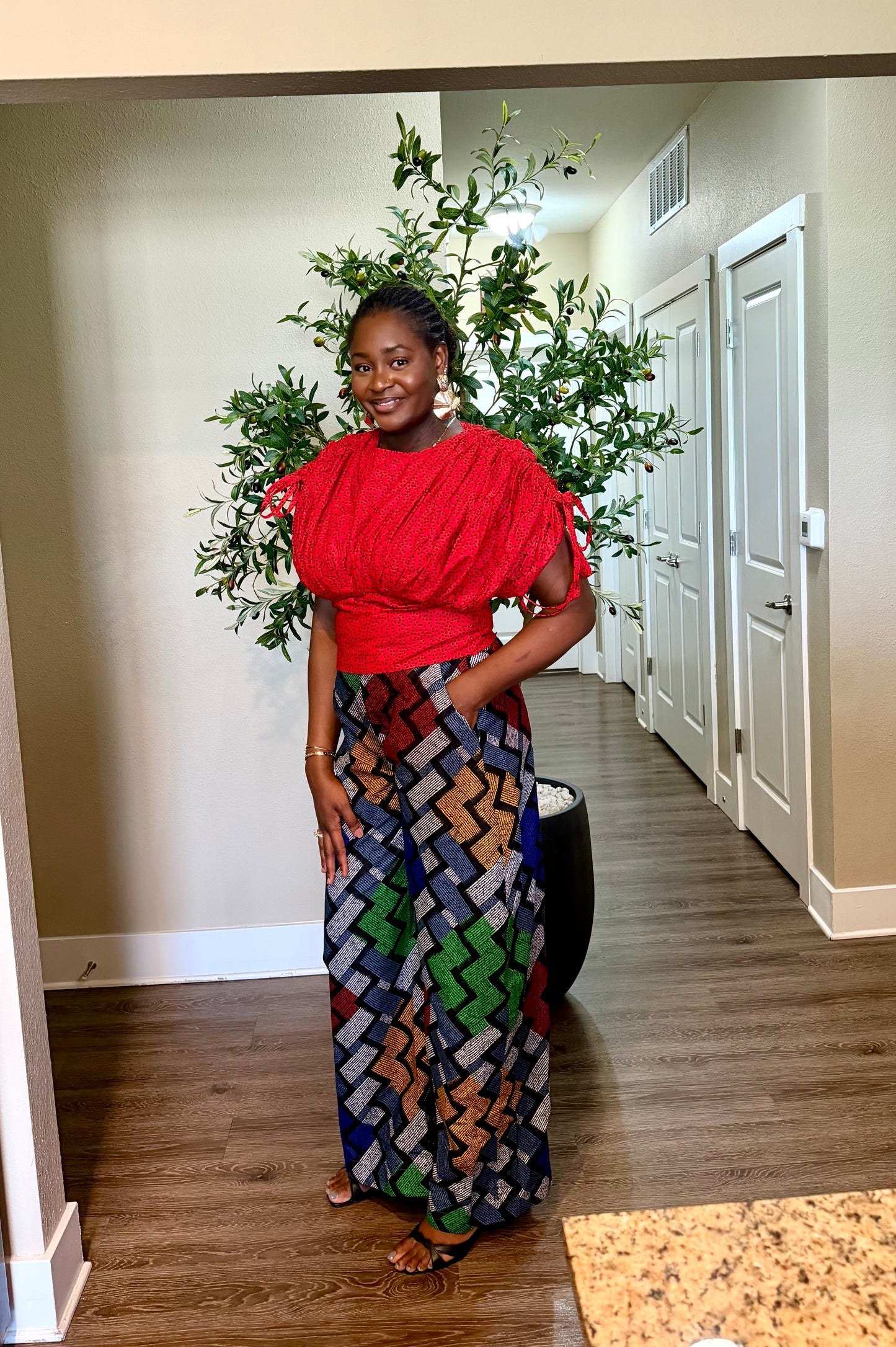 Red Gathered Top & Palazzo Set