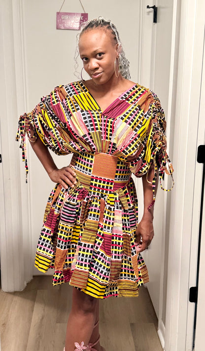 African Print Cinched  Mini Dress