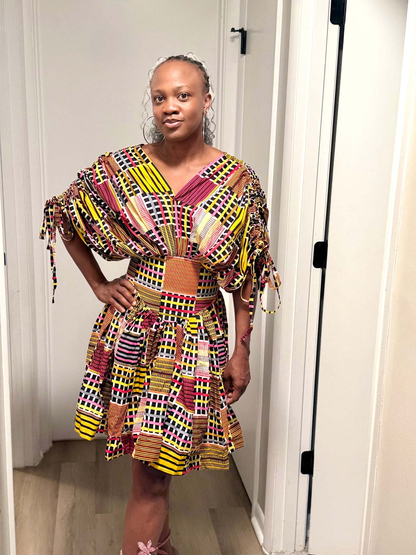 African Print Cinched  Mini Dress