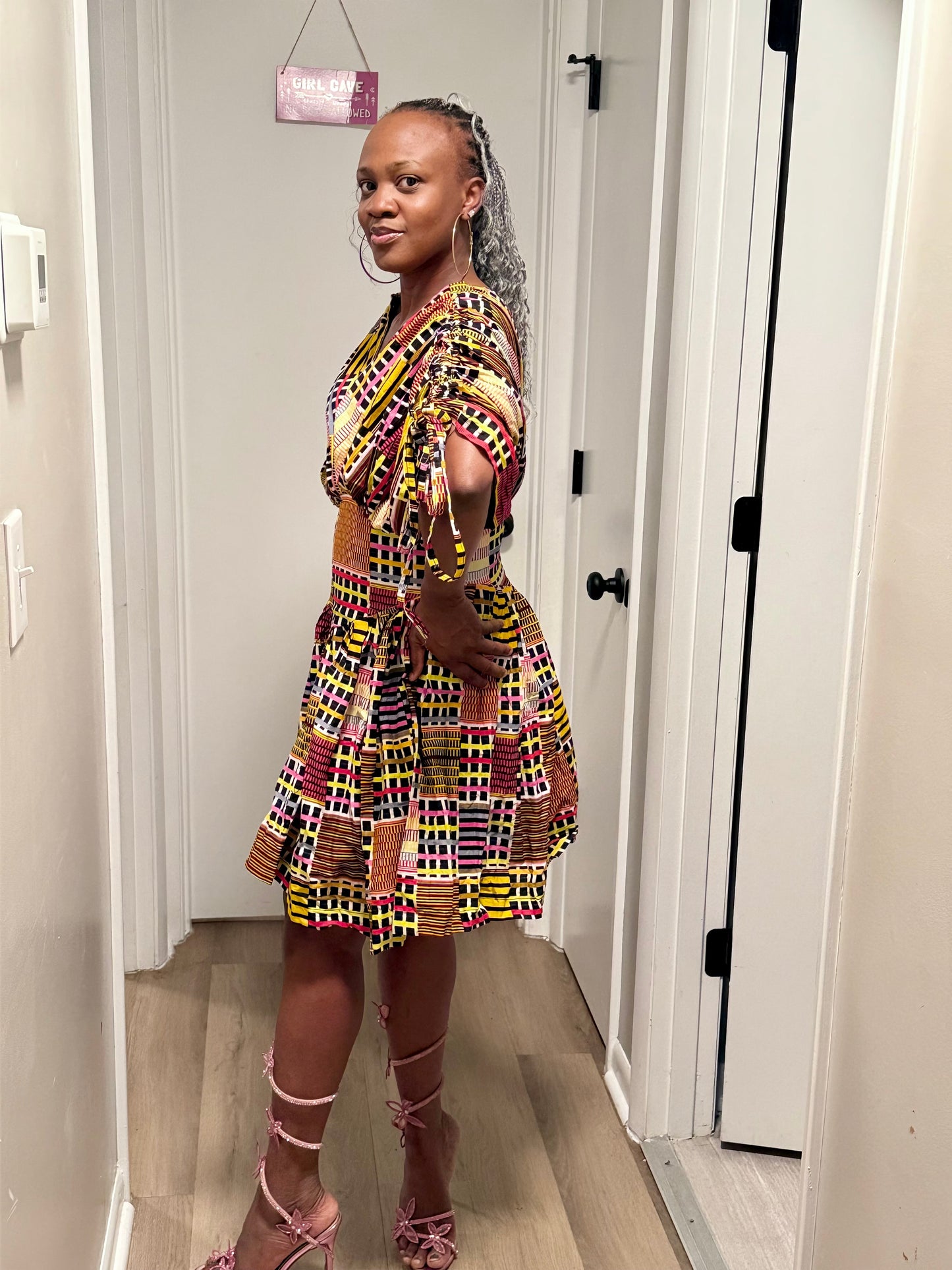 African Print Cinched  Mini Dress