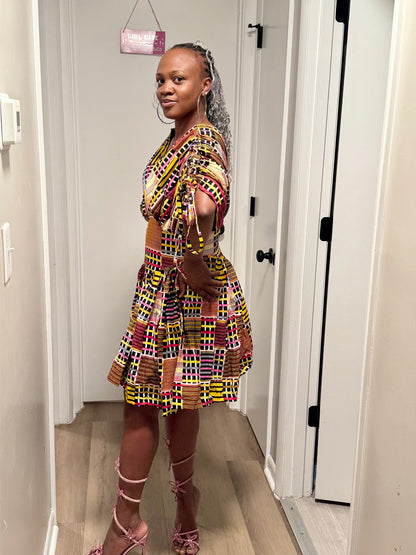 African Print Cinched  Mini Dress