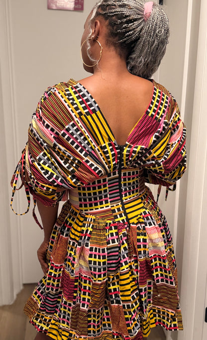 African Print Cinched  Mini Dress