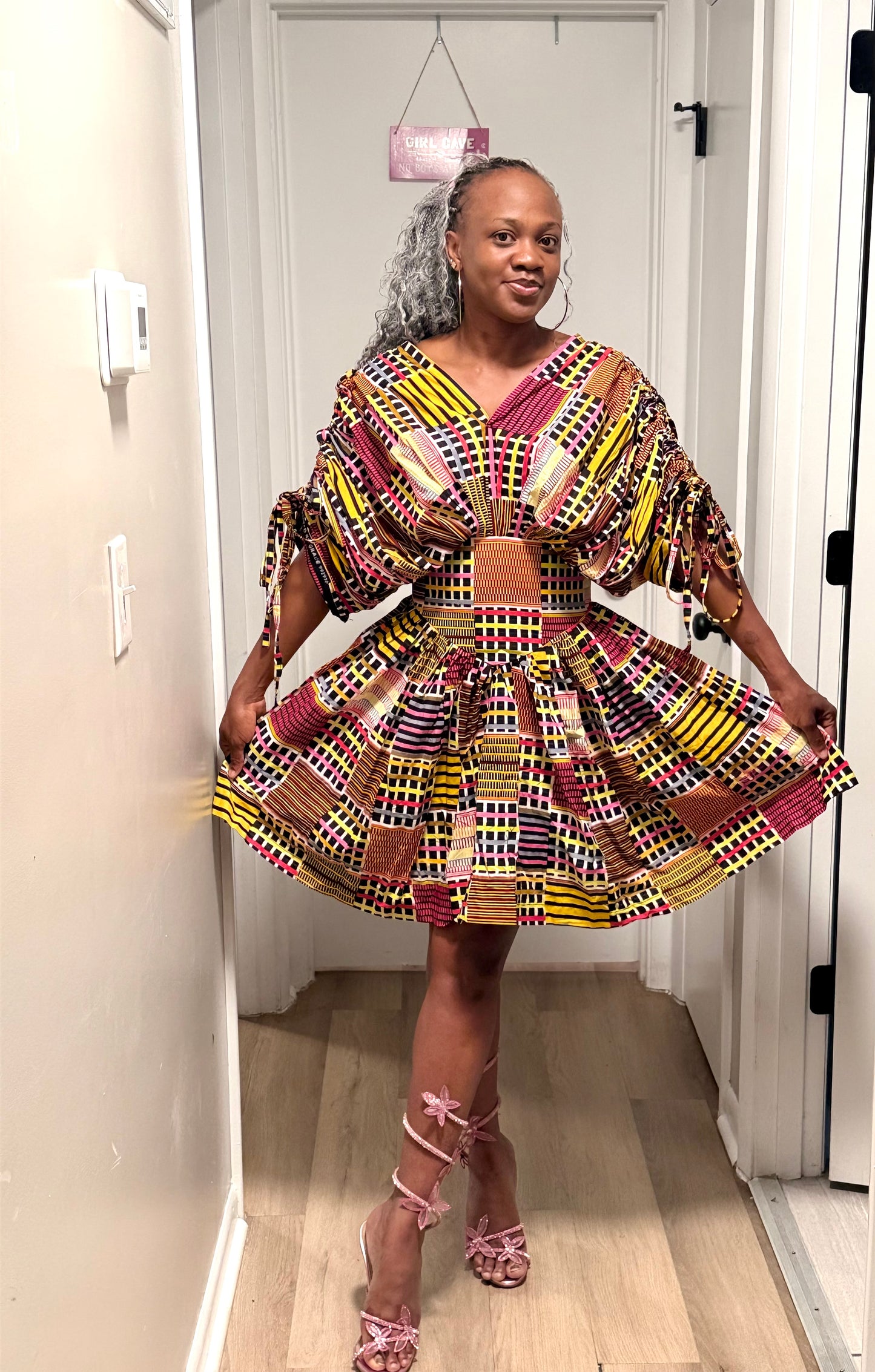African Print Cinched  Mini Dress