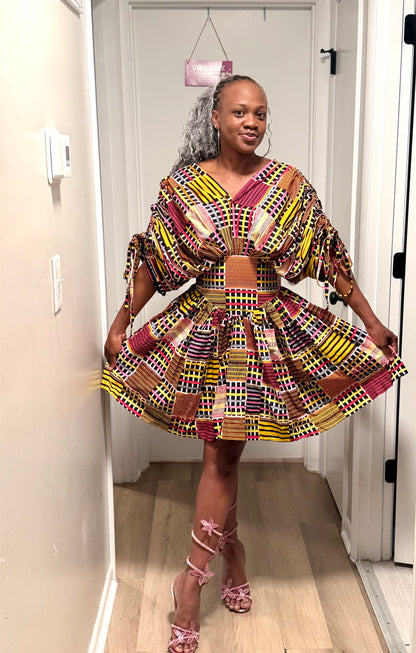 African Print Cinched  Mini Dress