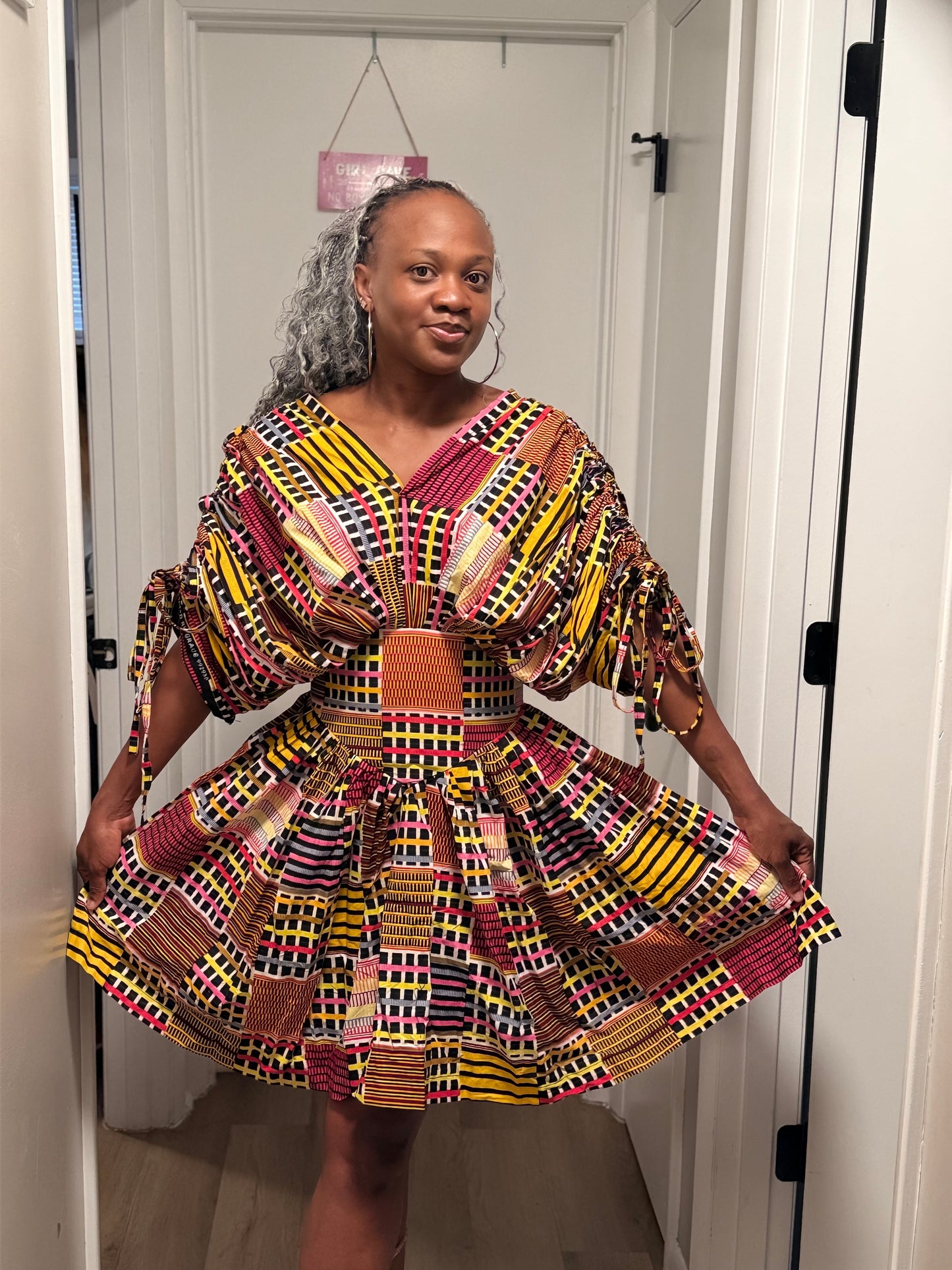 African Print Cinched  Mini Dress