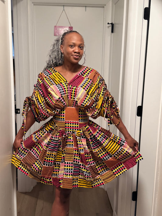 African Print Cinched  Mini Dress