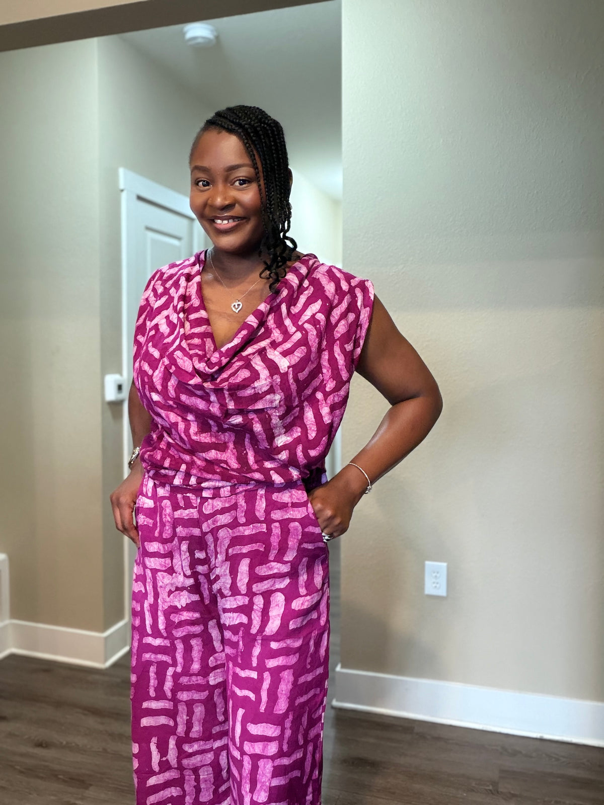 Draped Cowl- Neck Pant Set