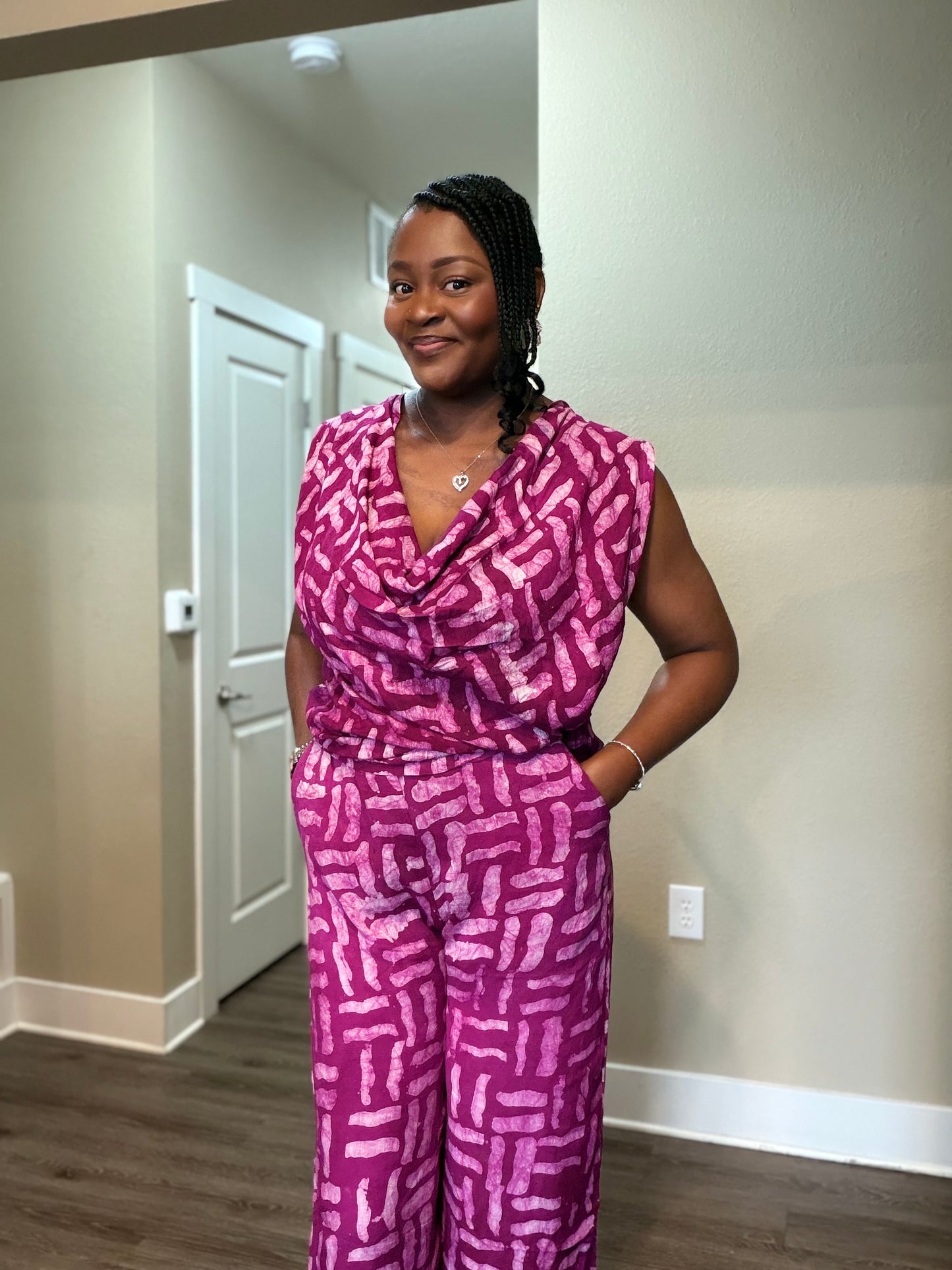 Draped Cowl- Neck Pant Set