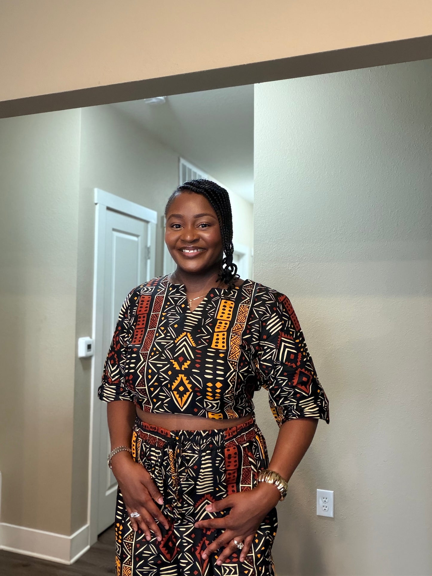 African Print Crop Top & Wide-Leg Pant Set
