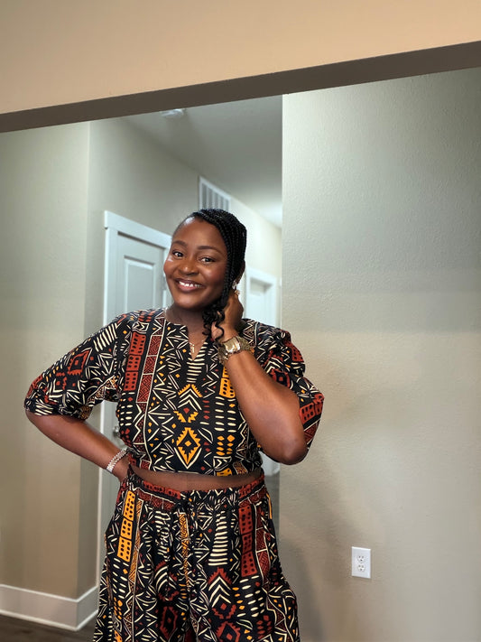 African Print Crop Top & Wide-Leg Pant Set