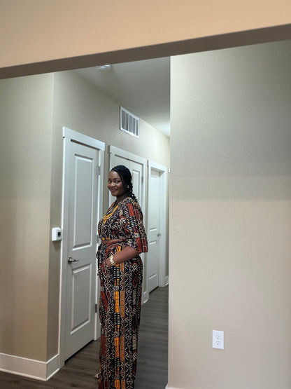 African Print Crop Top & Wide-Leg Pant Set