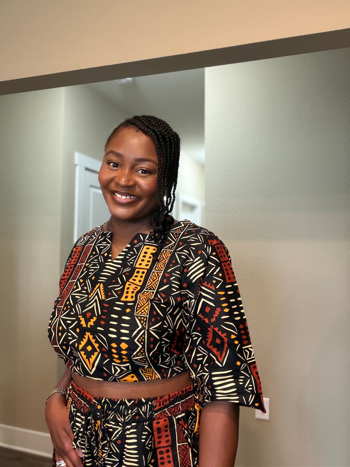 African Print Crop Top & Wide-Leg Pant Set