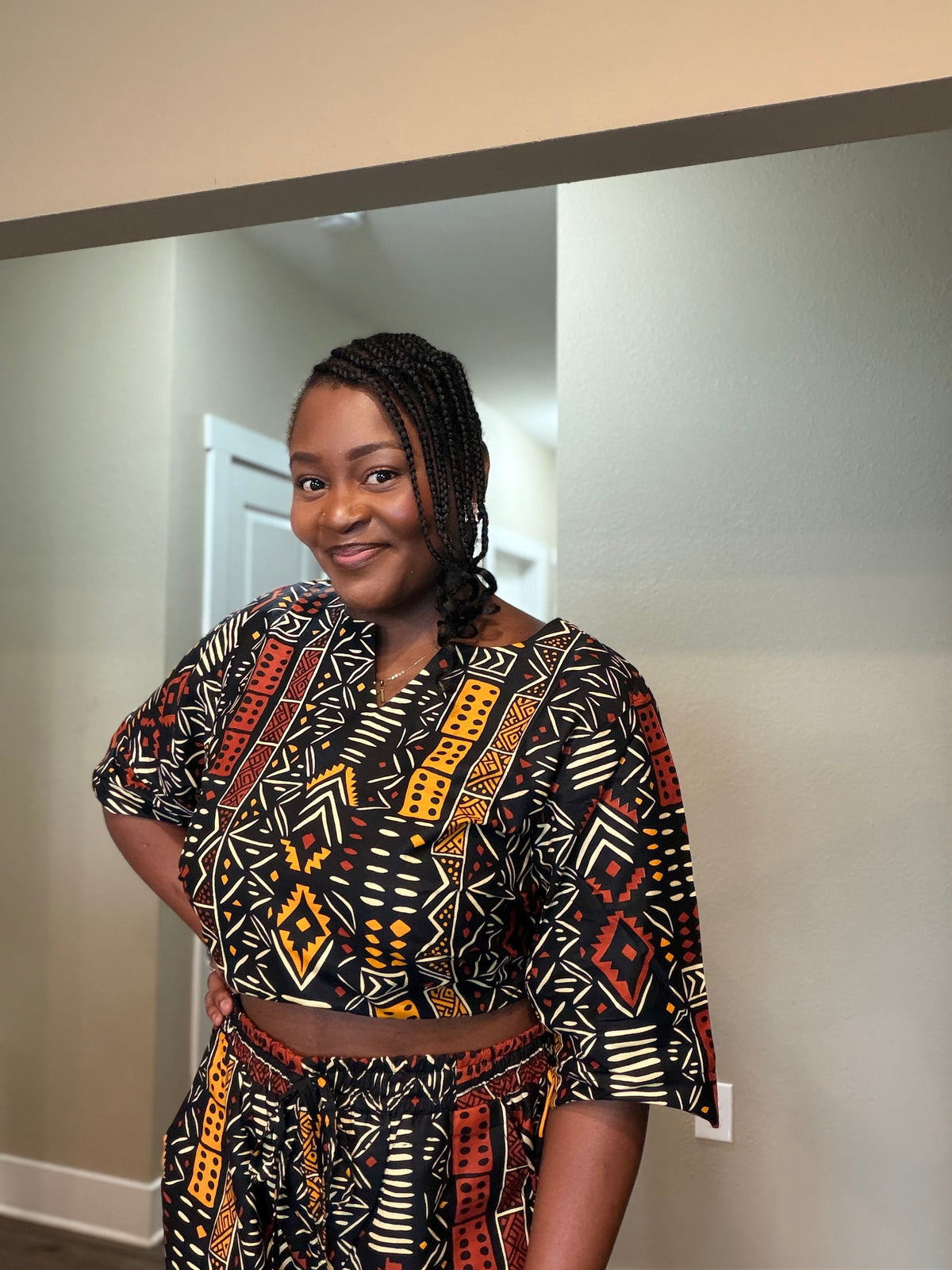African Print Crop Top & Wide-Leg Pant Set